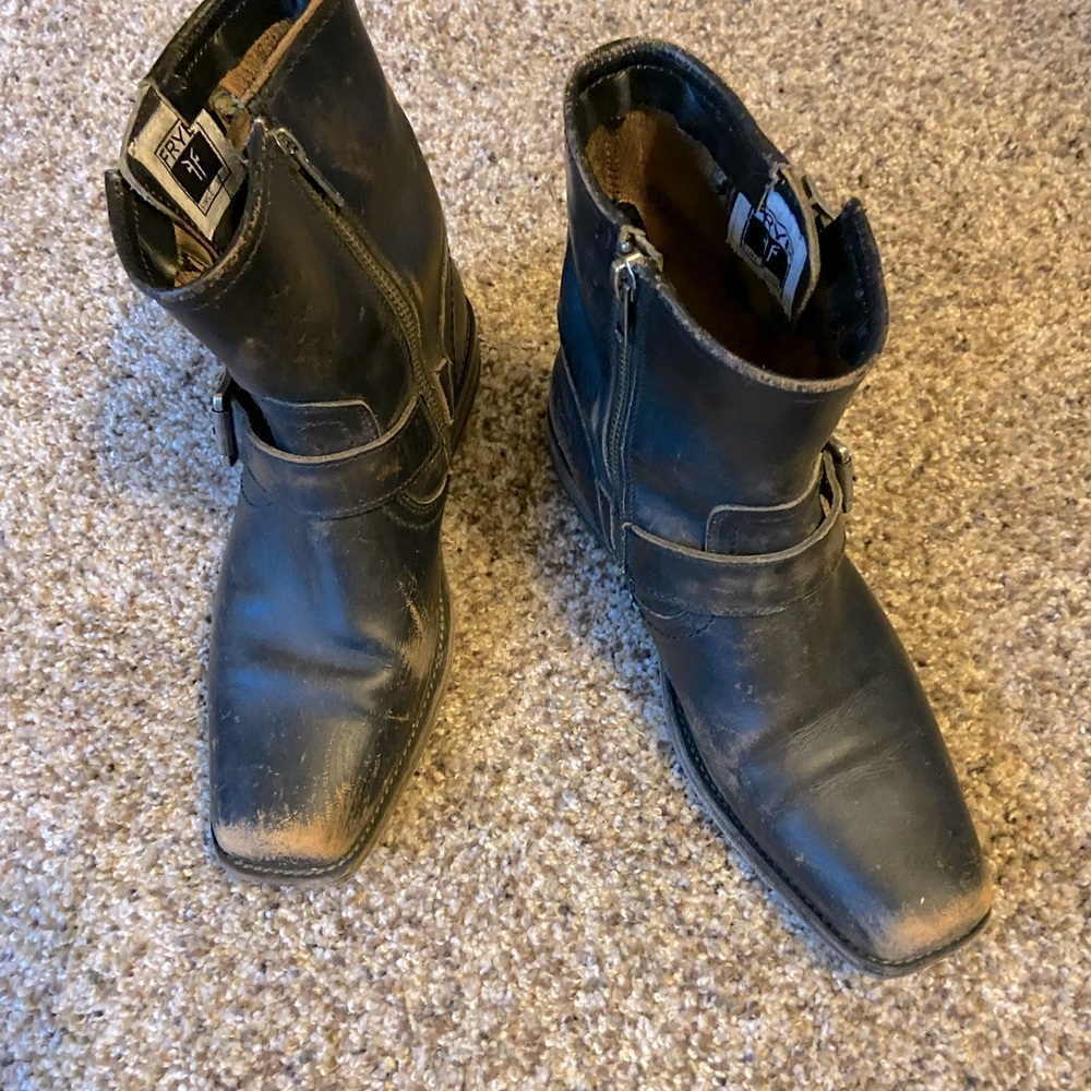 Very sought after Frye Black Distressed Ankle Boots Size 7 1/2